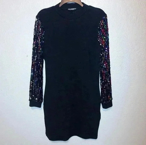 SHEIN Belle Contrast Sequin sweater Bodycon Dress Size Medium - Picture 1 of 8